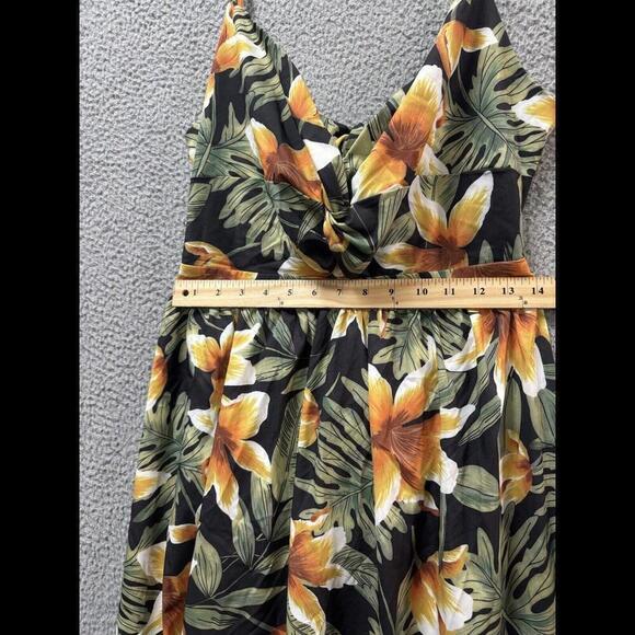 Willotis Dress Womens 2X Green Orange Floral Hawaiian Tie Back Midi Stretch - Picture 3 of 12